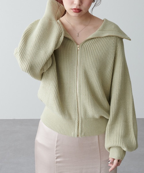 natural couture(ナチュラルクチュール)の「ビック衿ジップニットカーディガン(カーディガン/ボレロ・レディース・アイボリー/チャコールグレー/モカ/ミント・FREE)」の4枚目の写真