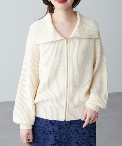 natural couture(ナチュラルクチュール)の「ビック衿ジップニットカーディガン(カーディガン/ボレロ・レディース・アイボリー/チャコールグレー/モカ/ミント・FREE)」の18枚目の写真