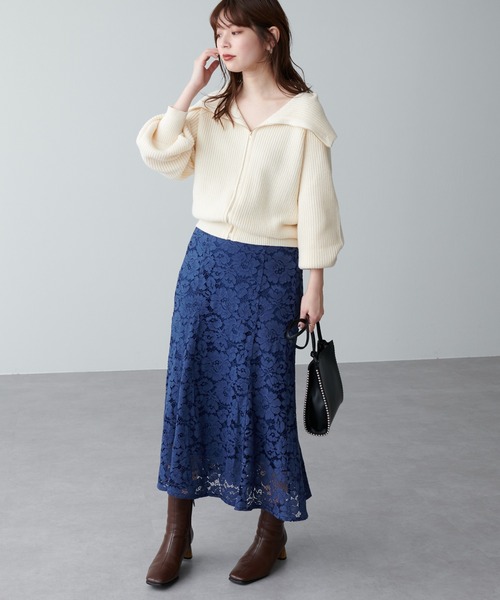 natural couture(ナチュラルクチュール)の「ビック衿ジップニットカーディガン(カーディガン/ボレロ・レディース・アイボリー/チャコールグレー/モカ/ミント・FREE)」の5枚目の写真