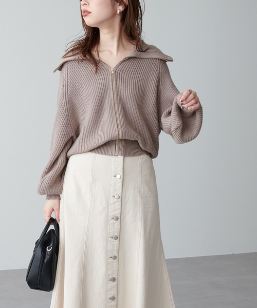 natural couture(ナチュラルクチュール)の「ビック衿ジップニットカーディガン(カーディガン/ボレロ・レディース・アイボリー/チャコールグレー/モカ/ミント・FREE)」の17枚目の写真