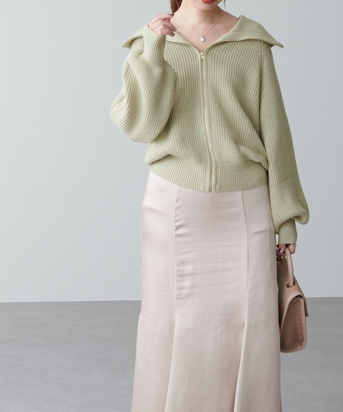 natural couture(ナチュラルクチュール)の「ビック衿ジップニットカーディガン(カーディガン/ボレロ・レディース・アイボリー/チャコールグレー/モカ/ミント・FREE)」の20枚目の写真