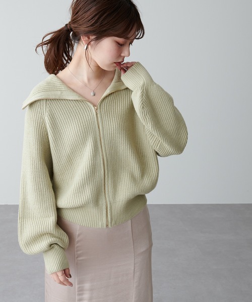 natural couture(ナチュラルクチュール)の「ビック衿ジップニットカーディガン(カーディガン/ボレロ・レディース・アイボリー/チャコールグレー/モカ/ミント・FREE)」の11枚目の写真