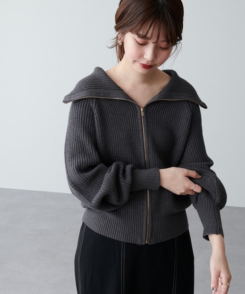 natural couture(ナチュラルクチュール)の「ビック衿ジップニットカーディガン(カーディガン/ボレロ・レディース・アイボリー/チャコールグレー/モカ/ミント・FREE)」の19枚目の写真