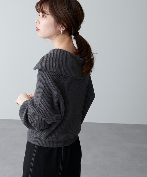 ビック衿ジップニットカーディガン（カーディガン/ボレロ）｜natural