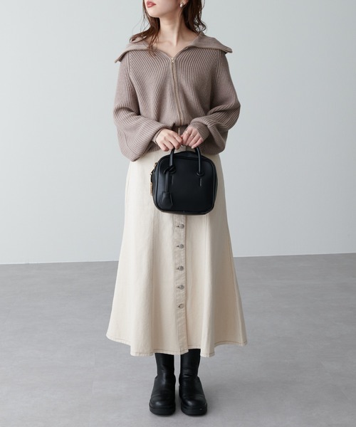 natural couture(ナチュラルクチュール)の「ビック衿ジップニットカーディガン(カーディガン/ボレロ・レディース・アイボリー/チャコールグレー/モカ/ミント・FREE)」の22枚目の写真