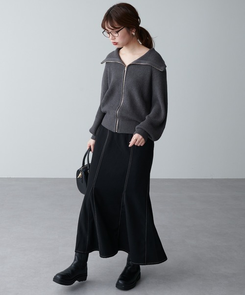 natural couture(ナチュラルクチュール)の「ビック衿ジップニットカーディガン(カーディガン/ボレロ・レディース・アイボリー/チャコールグレー/モカ/ミント・FREE)」の13枚目の写真