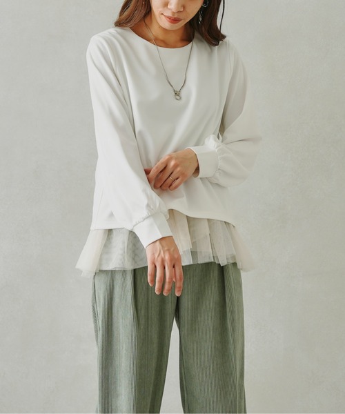 Chez toi(シェトワ)の「裾チュール切替プルオーバー(Tシャツ/カットソー・レディース・オフホワイト/ブラック/ミント・FREE)」の14枚目の写真