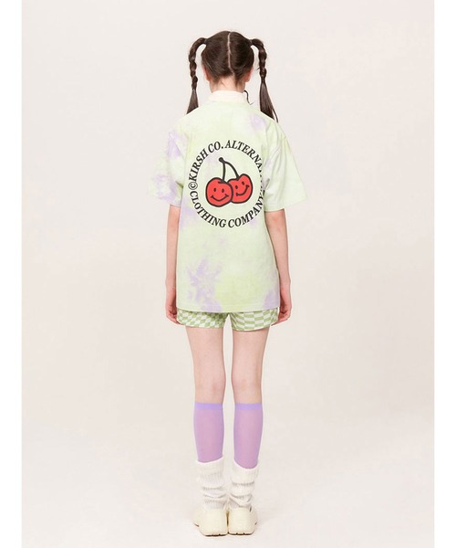 Kyoii★韓国ブランド★TIMI OFFSHOULDER TEE_2COLOR セール】KIRSH DOODLE CHERRY TIE-DYE CIRCLE LOGO T-SHIRT HS