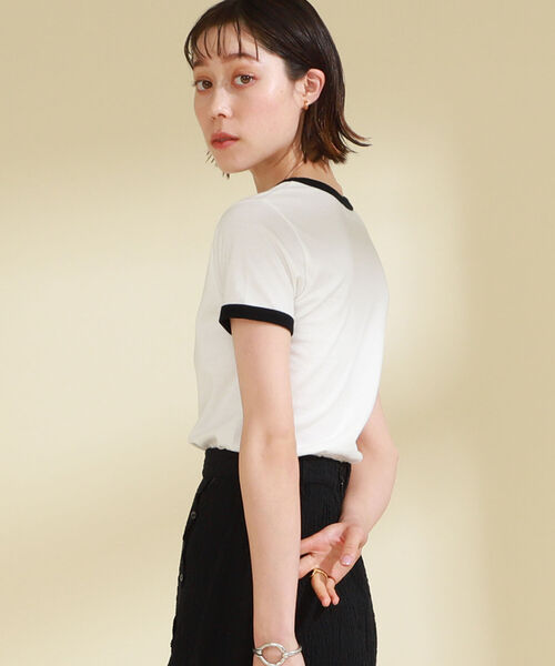 Ray BEAMS（レイビームス）の「Ray BEAMS / コンパクト リンガー Tシャツ（Tシャツ/カットソー・レディース・ホワイト×ブラック/ブルー系その他/グリーン×オレンジ・ONE SIZE）」の6枚目の写真