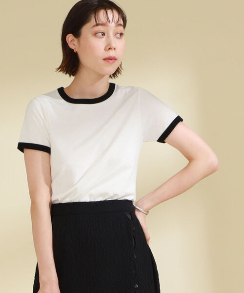 Ray BEAMS（レイビームス）の「Ray BEAMS / コンパクト リンガー Tシャツ（Tシャツ/カットソー・レディース・ホワイト×ブラック/ブルー系その他/グリーン×オレンジ・ONE SIZE）」の9枚目の写真