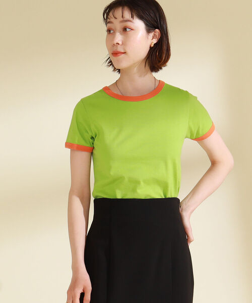Ray BEAMS（レイビームス）の「Ray BEAMS / コンパクト リンガー Tシャツ（Tシャツ/カットソー・レディース・ホワイト×ブラック/ブルー系その他/グリーン×オレンジ・ONE SIZE）」の14枚目の写真