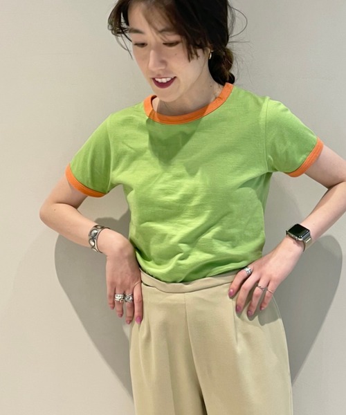 Ray BEAMS（レイビームス）の「Ray BEAMS / コンパクト リンガー Tシャツ（Tシャツ/カットソー・レディース・ホワイト×ブラック/ブルー系その他/グリーン×オレンジ・ONE SIZE）」の16枚目の写真