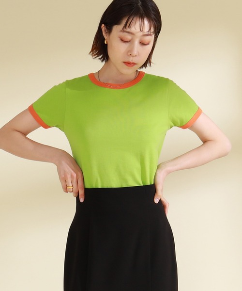 Ray BEAMS（レイビームス）の「Ray BEAMS / コンパクト リンガー Tシャツ（Tシャツ/カットソー・レディース・ホワイト×ブラック/ブルー系その他/グリーン×オレンジ・ONE SIZE）」の18枚目の写真
