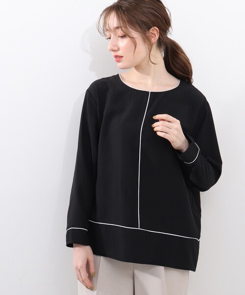 DRESKIP（ドレスキップ）の「◆配色パイピングブラウス（シャツ/ブラウス・レディース・オフホワイト/ブラック/イエロー系その他・02/03/04）」の2枚目の写真