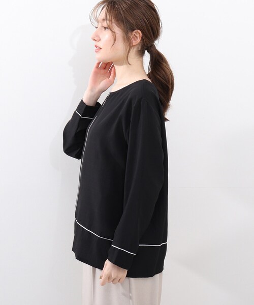 DRESKIP（ドレスキップ）の「◆配色パイピングブラウス（シャツ/ブラウス・レディース・オフホワイト/ブラック/イエロー系その他・02/03/04）」の4枚目の写真