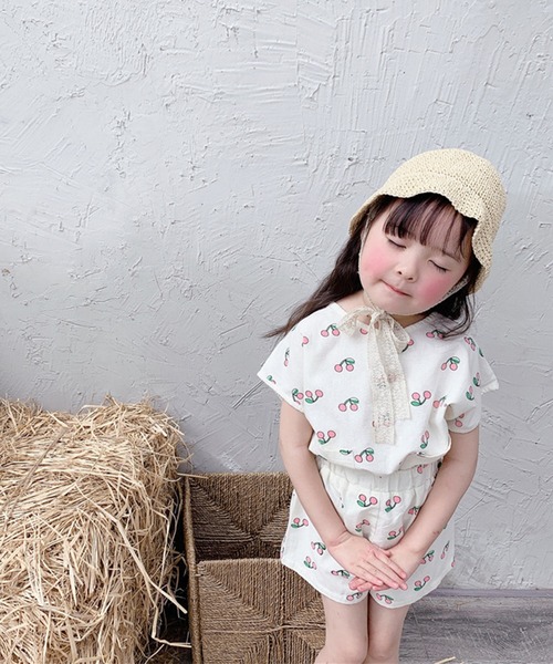 aimoha（アイモハ）の「aimoha-KIDS- チェリー柄セットアップ (SS)（セットアップ・キッズ・イエロー/ホワイト・90/130/110/100/120/80）」の3枚目の写真