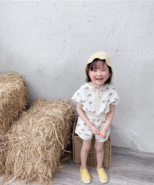 aimoha（アイモハ）の「aimoha-KIDS- チェリー柄セットアップ (SS)（セットアップ・キッズ・イエロー/ホワイト・90/130/110/100/120/80）」の7枚目の写真