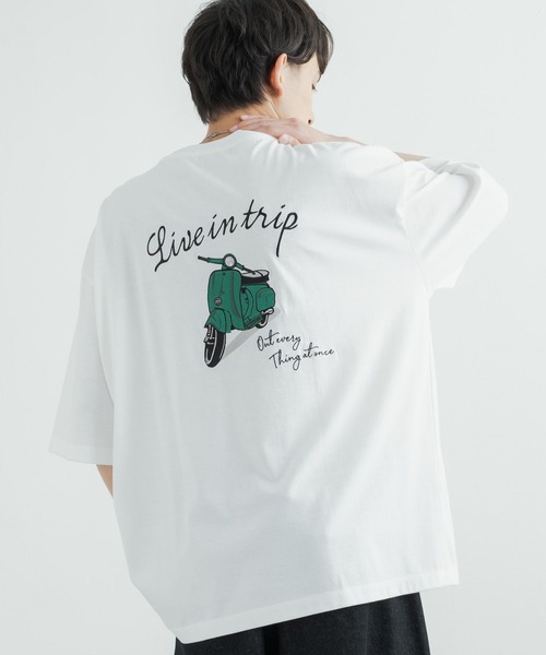Rocky Monroe(ロッキーモンロー)の「オーバーサイズ TC天竺バックスーベニアバイク柄刺繍半袖Tシャツ(Tシャツ/カットソー・メンズ・パープル/オフホワイト/ブラック/ダークグリーン/サックスブルー・L/LL/M)」の2枚目の写真