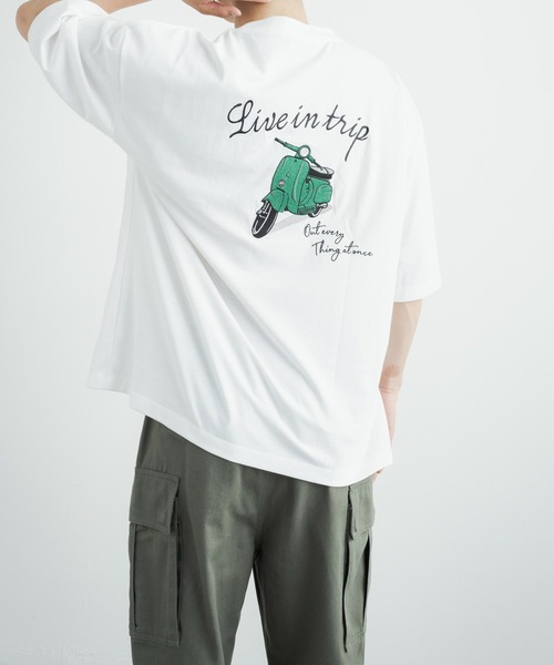 Rocky Monroe(ロッキーモンロー)の「オーバーサイズ TC天竺バックスーベニアバイク柄刺繍半袖Tシャツ(Tシャツ/カットソー・メンズ・パープル/オフホワイト/ブラック/ダークグリーン/サックスブルー・L/LL/M)」の7枚目の写真