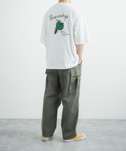 Rocky Monroe(ロッキーモンロー)の「オーバーサイズ TC天竺バックスーベニアバイク柄刺繍半袖Tシャツ(Tシャツ/カットソー・メンズ・パープル/オフホワイト/ブラック/ダークグリーン/サックスブルー・L/LL/M)」の9枚目の写真