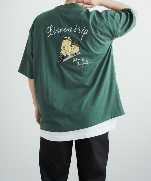 Rocky Monroe(ロッキーモンロー)の「オーバーサイズ TC天竺バックスーベニアバイク柄刺繍半袖Tシャツ(Tシャツ/カットソー・メンズ・パープル/オフホワイト/ブラック/ダークグリーン/サックスブルー・L/LL/M)」の15枚目の写真