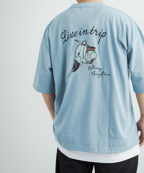 Rocky Monroe(ロッキーモンロー)の「オーバーサイズ TC天竺バックスーベニアバイク柄刺繍半袖Tシャツ(Tシャツ/カットソー・メンズ・パープル/オフホワイト/ブラック/ダークグリーン/サックスブルー・L/LL/M)」の19枚目の写真