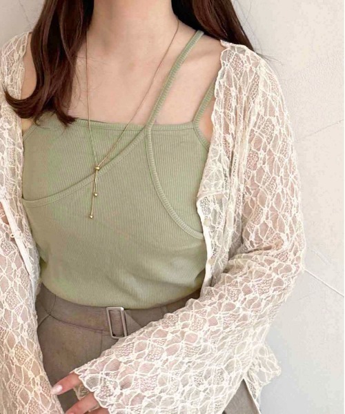 apres jour clair（アプレジュールクレア）の「【apres jour clair】【待望のSサイズ登場！】カップ付リブレイヤードキャミ（キャミソール・レディース・アイボリー/オレンジ/ブラウン系その他/ベージュ/グリーン系その他/ワインレッド/ミント/ブラック/オレンジ系その他/ライトブルー/ネイビー/ピンクベージュ/ブルー系その他/イエロー系その他/グリーン・フリー/X-LARGE/SMALL）」の5枚目の写真