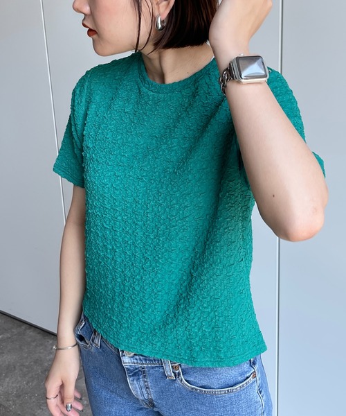 CPCM(シーピーシーエム)の「クラッシュJQ半袖短丈T(Tシャツ/カットソー・レディース・オフホワイト/ブラック/ライトグリーン/ブルー・FREE)」の4枚目の写真