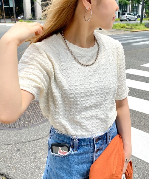 CPCM(シーピーシーエム)の「クラッシュJQ半袖短丈T(Tシャツ/カットソー・レディース・オフホワイト/ブラック/ライトグリーン/ブルー・FREE)」の17枚目の写真