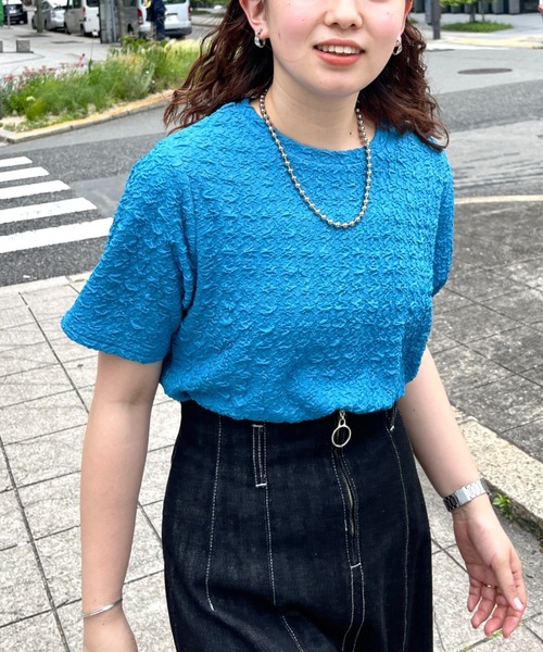 CPCM(シーピーシーエム)の「クラッシュJQ半袖短丈T(Tシャツ/カットソー・レディース・オフホワイト/ブラック/ライトグリーン/ブルー・FREE)」の5枚目の写真