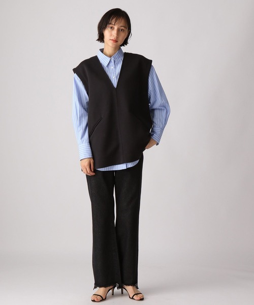 A part by（アパートバイ）の「セットアップ対応／ボンディングVベスト　348102（ベスト・レディース・ブラック/ライトグレー/ライトブラウン・FREE）」の12枚目の写真