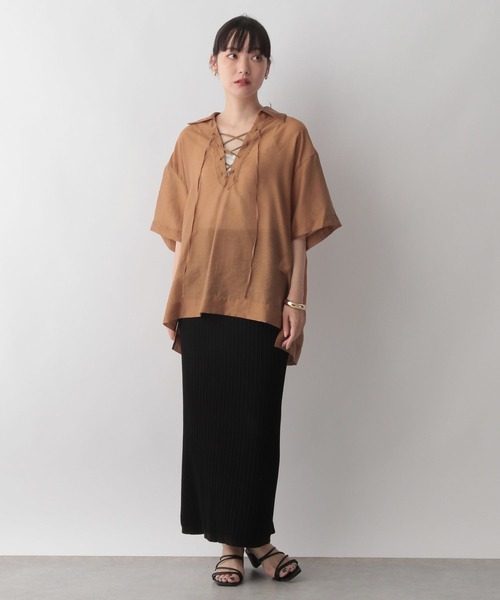 LOWRYS FARM（ローリーズファーム）の「シアースキッパーシャツ６分袖　346354（シャツ/ブラウス・レディース・ブラウン/ブルー/アイボリー・FREE）」の7枚目の写真