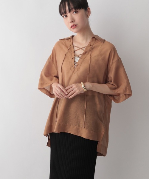 LOWRYS FARM（ローリーズファーム）の「シアースキッパーシャツ６分袖　346354（シャツ/ブラウス・レディース・ブラウン/ブルー/アイボリー・FREE）」の8枚目の写真