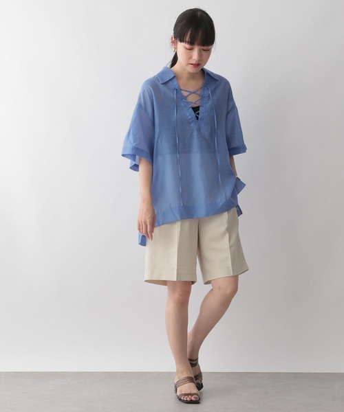 LOWRYS FARM（ローリーズファーム）の「シアースキッパーシャツ６分袖　346354（シャツ/ブラウス・レディース・ブラウン/ブルー/アイボリー・FREE）」の9枚目の写真