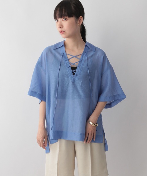 LOWRYS FARM（ローリーズファーム）の「シアースキッパーシャツ６分袖　346354（シャツ/ブラウス・レディース・ブラウン/ブルー/アイボリー・FREE）」の10枚目の写真