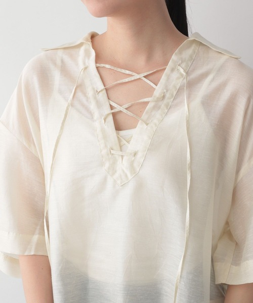 LOWRYS FARM（ローリーズファーム）の「シアースキッパーシャツ６分袖　346354（シャツ/ブラウス・レディース・ブラウン/ブルー/アイボリー・FREE）」の13枚目の写真