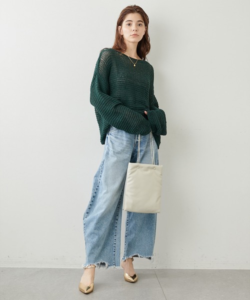 Whim Gazette(ウィムガゼット)の「ローゲージコットンプルオーバー(ニット/セーター・レディース・ブラック/ダークグリーン/ベージュ・FREE)」の6枚目の写真