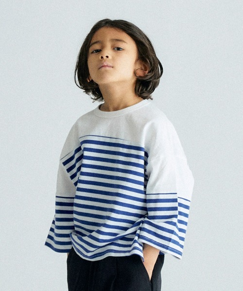 FOV(フォブ)の「FOV/フォブ ボーダー切替 L/S Tシャツ(Tシャツ/カットソー・キッズ・ブルー/ブラック・M/L/XL/S)」の2枚目の写真