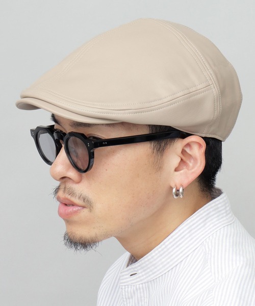 Basiquenti（ベーシックエンティ）の「レザー調 パネル切り替え ハンチング（ハンチング/ベレー帽・メンズ・ブラック/ダークブラウン/ベージュ・FREE）」の3枚目の写真