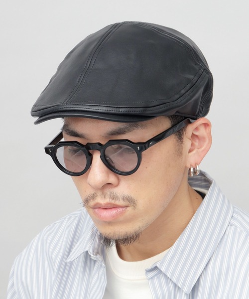 Basiquenti（ベーシックエンティ）の「レザー調 パネル切り替え ハンチング（ハンチング/ベレー帽・メンズ・ブラック/ダークブラウン/ベージュ・FREE）」の4枚目の写真