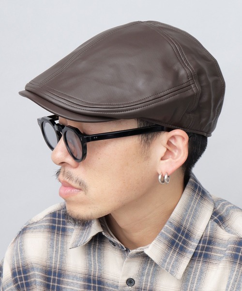 Basiquenti（ベーシックエンティ）の「レザー調 パネル切り替え ハンチング（ハンチング/ベレー帽・メンズ・ブラック/ダークブラウン/ベージュ・FREE）」の5枚目の写真