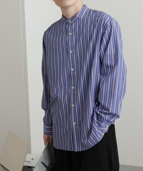 COLONY 2139（コロニートゥーワンスリーナイン）の「マルチストライプバンドカラーシャツ（シャツ/ブラウス・メンズ・ホワイト/ブルー・MEDIUM/LARGE）」の4枚目の写真