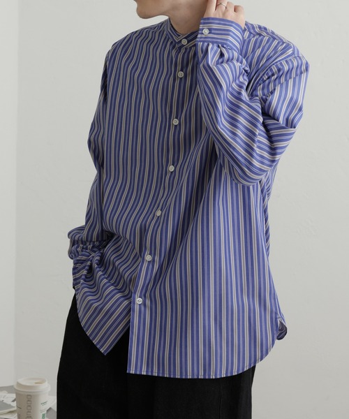 COLONY 2139（コロニートゥーワンスリーナイン）の「マルチストライプバンドカラーシャツ（シャツ/ブラウス・メンズ・ホワイト/ブルー・MEDIUM/LARGE）」の8枚目の写真