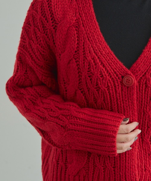 EDIT Gris(エディットグリ)の「ケーブルショートカーディガン(カーディガン/ボレロ・レディース・ブラック/レッド/ブルー/アイボリー・FREE)」の14枚目の写真