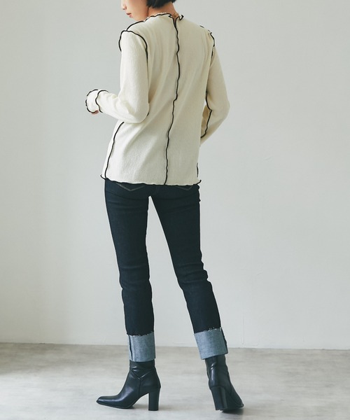 each(イーチ)の「メローリブトップス(Tシャツ/カットソー・レディース・ブラック/アイボリー・FREE)」の22枚目の写真