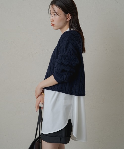 LOUNGEDRESS（ラウンジドレス）の「ショートニット（ニット/セーター・レディース・ネイビー/グレー・FREE）」の3枚目の写真