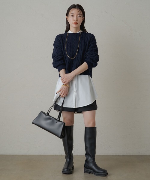 LOUNGEDRESS（ラウンジドレス）の「ショートニット（ニット/セーター・レディース・ネイビー/グレー・FREE）」の5枚目の写真