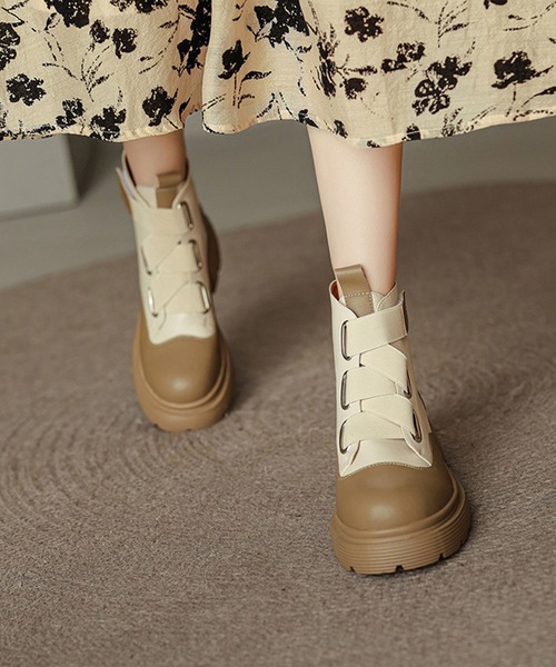 aimoha(アイモハ)の「厚底ショートブーツ(ブーツ・レディース・ベージュ/ブラック・23.5cm/24.5cm/23.0cm/24.0cm/25.0cm)」の1枚目の写真