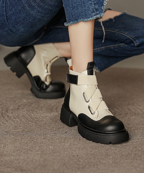 aimoha(アイモハ)の「厚底ショートブーツ(ブーツ・レディース・ベージュ/ブラック・23.5cm/24.5cm/23.0cm/24.0cm/25.0cm)」の2枚目の写真