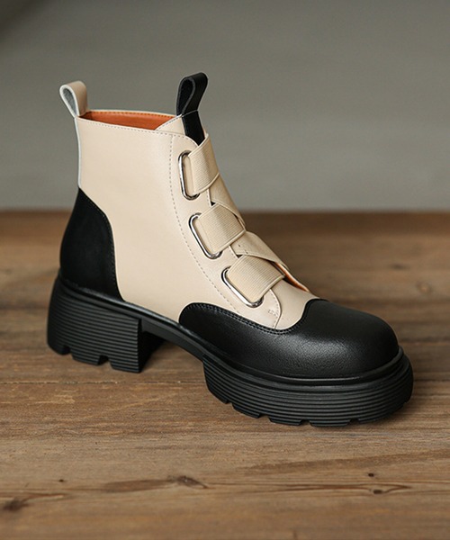 aimoha(アイモハ)の「厚底ショートブーツ(ブーツ・レディース・ベージュ/ブラック・23.5cm/24.5cm/23.0cm/24.0cm/25.0cm)」の7枚目の写真